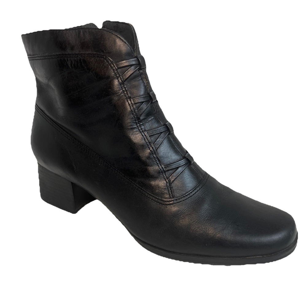 Vintage Laura Scott Bethanny Black Leather Booties Women's Size 9.5M 90s